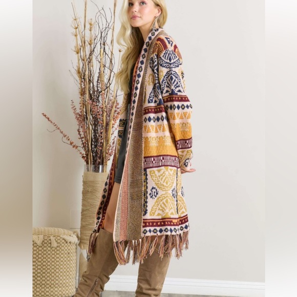 #52New Aztec Tribal Boho Western Ski Montana Cardigan Sweater Southwest Coat - Picture 9 of 13